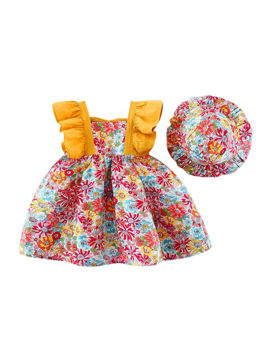 StyleCast x Revolte Girls Floral Printed Square Neck Empire Mini Dress With Hat