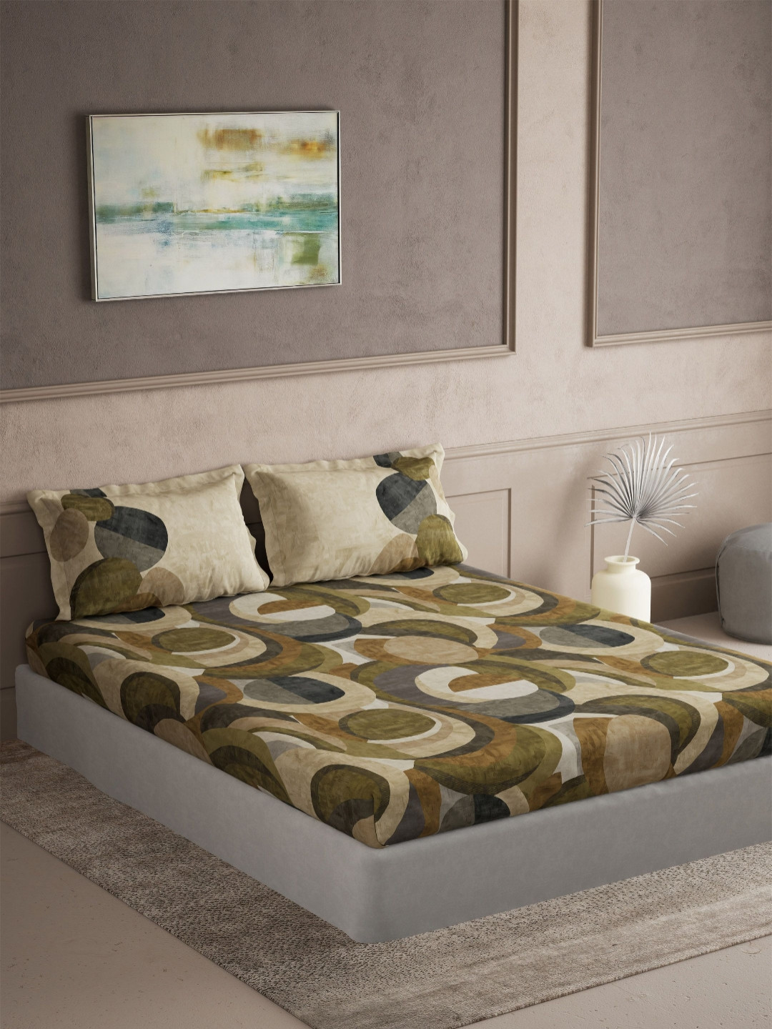 DDecor Galaxy Green & White Abstract Cotton 145 TC Queen Bedsheet Set-3.05 m x 3.05 m