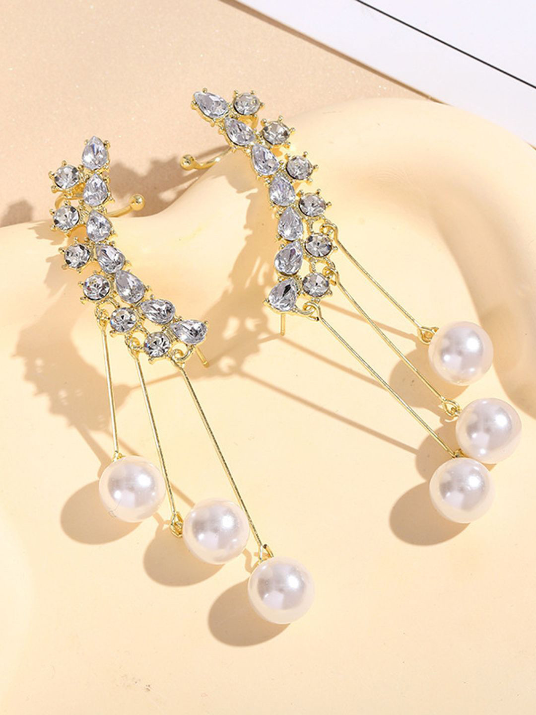 FIMBUL Korean Gold-Plated American Diamond Studded Contemporary Ear Cuff Earrings