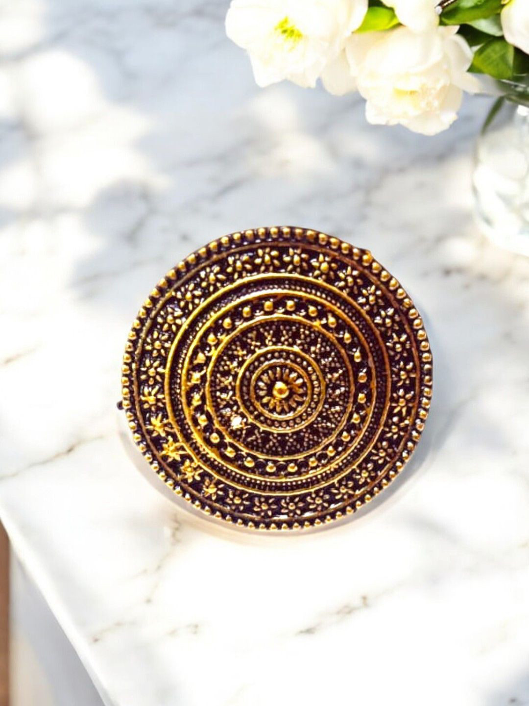 Anouk Antique Brass-Plated Round Shaped Oxidised Finger Ring