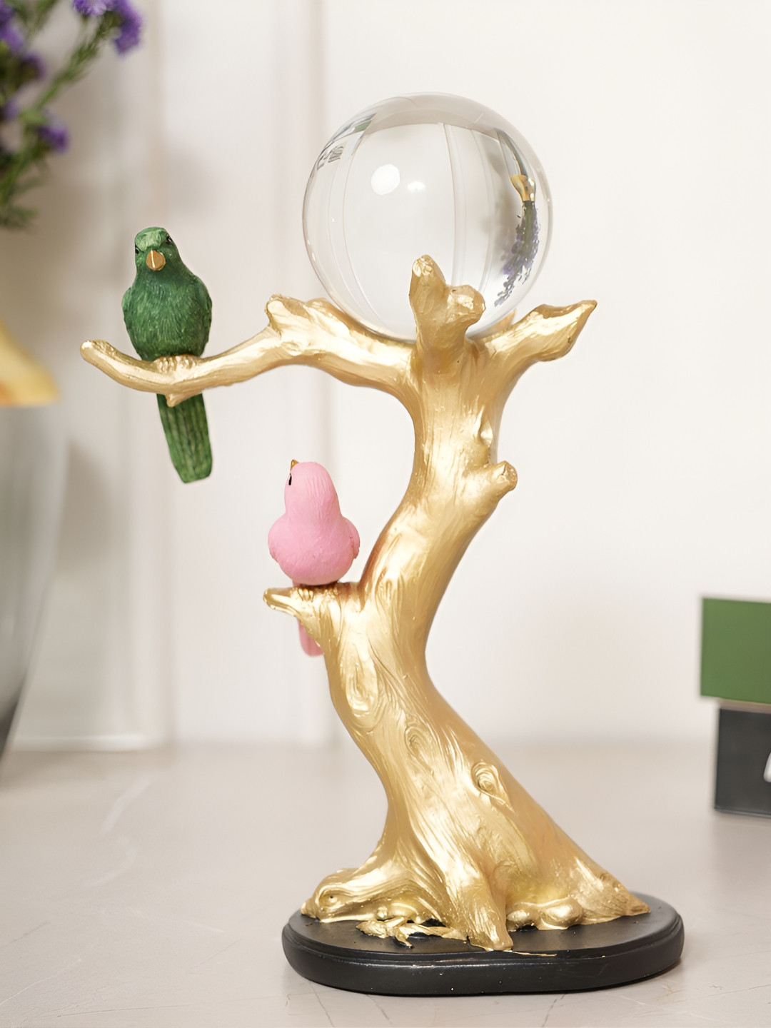 HOME 360 Birds Pair on the Tree Gold Polyresin Metallic Living Room Medium Showpiece - 4.3 Inches