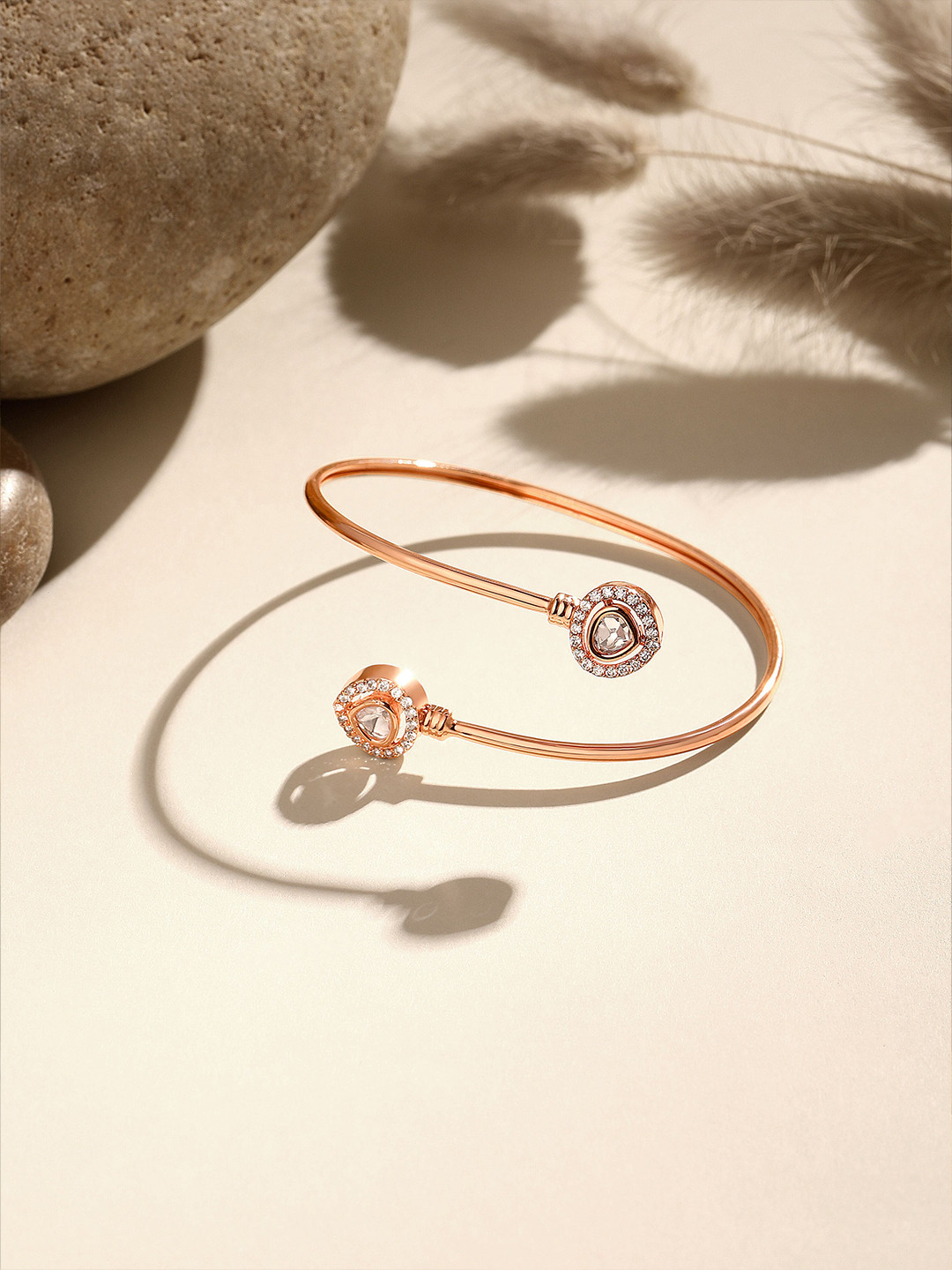 ASMITTA JEWELLERY Rose Gold-Plated Cubic Zirconia Studded Kada Bracelet