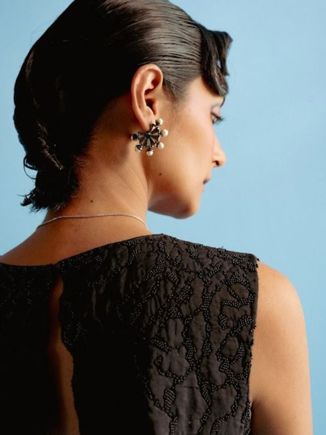 ESME Old Daisy Rhodium-Plated Swarovski Crystal Studded Contemporary Drop Earrings