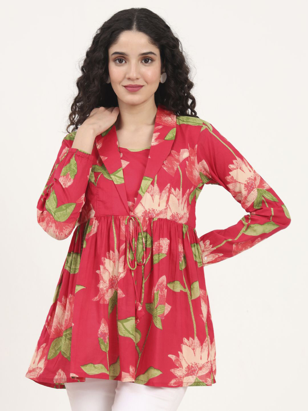 Divena Women Floral Print Cotton Lepal Neck Peplum Top