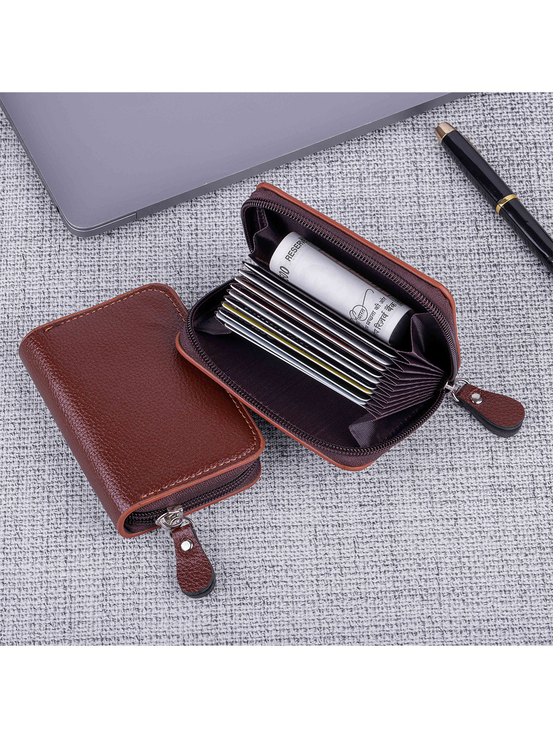 SZN Unisex Solid Leather Zip Around Wallet