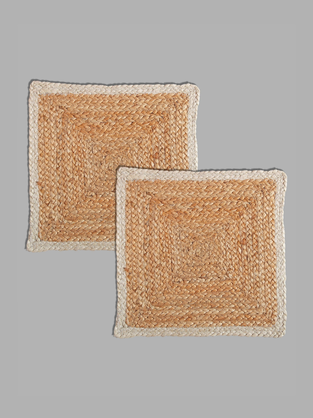 PAROKSH 2-Pcs Brown & Beige Braided Jute Reversible Square Table Placemat