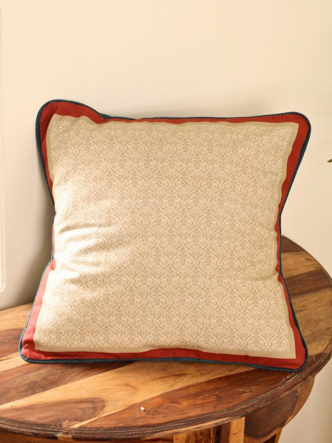 Peepul Tree Chintz Cream & Maroon Floral Printed Square Cotton Cushion Covers