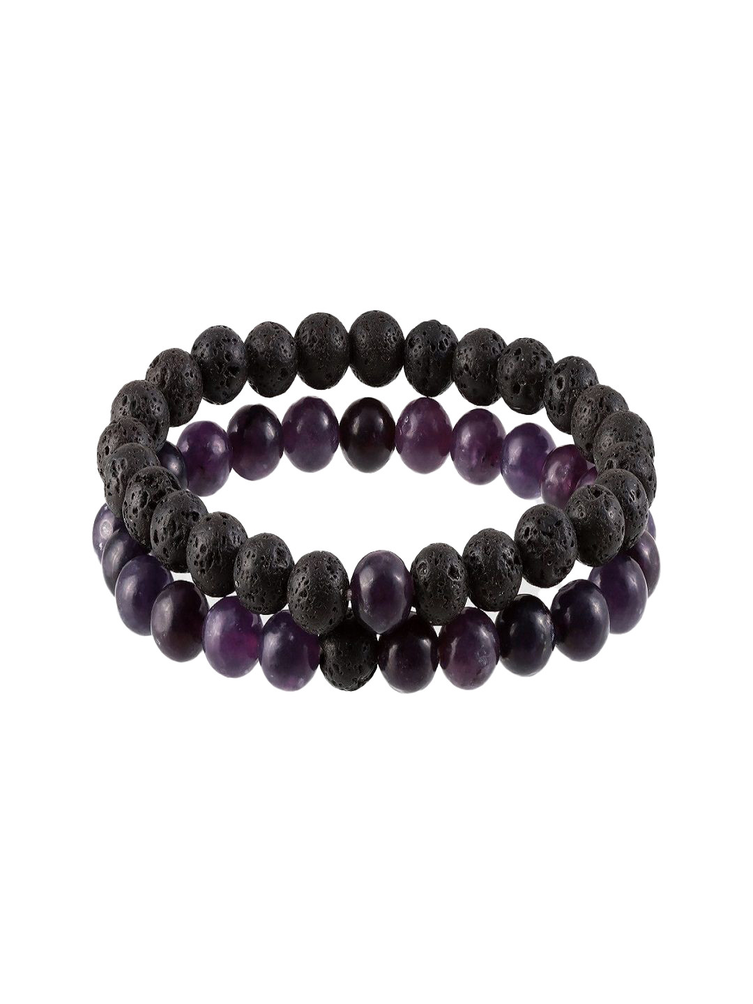 Nirvana Set Of 3 Lepidolite Lava Beaded Elasticated Bracelet