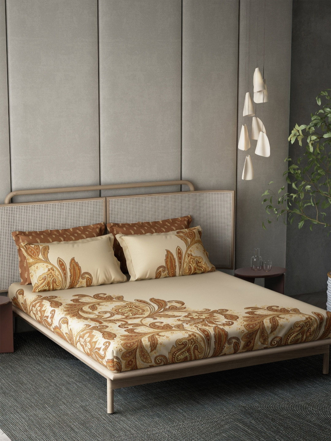 DDecor Orion Brown & Cream-Coloured Printed Cotton 180 TC King Bedsheet Set 2.74 x 2.74 m