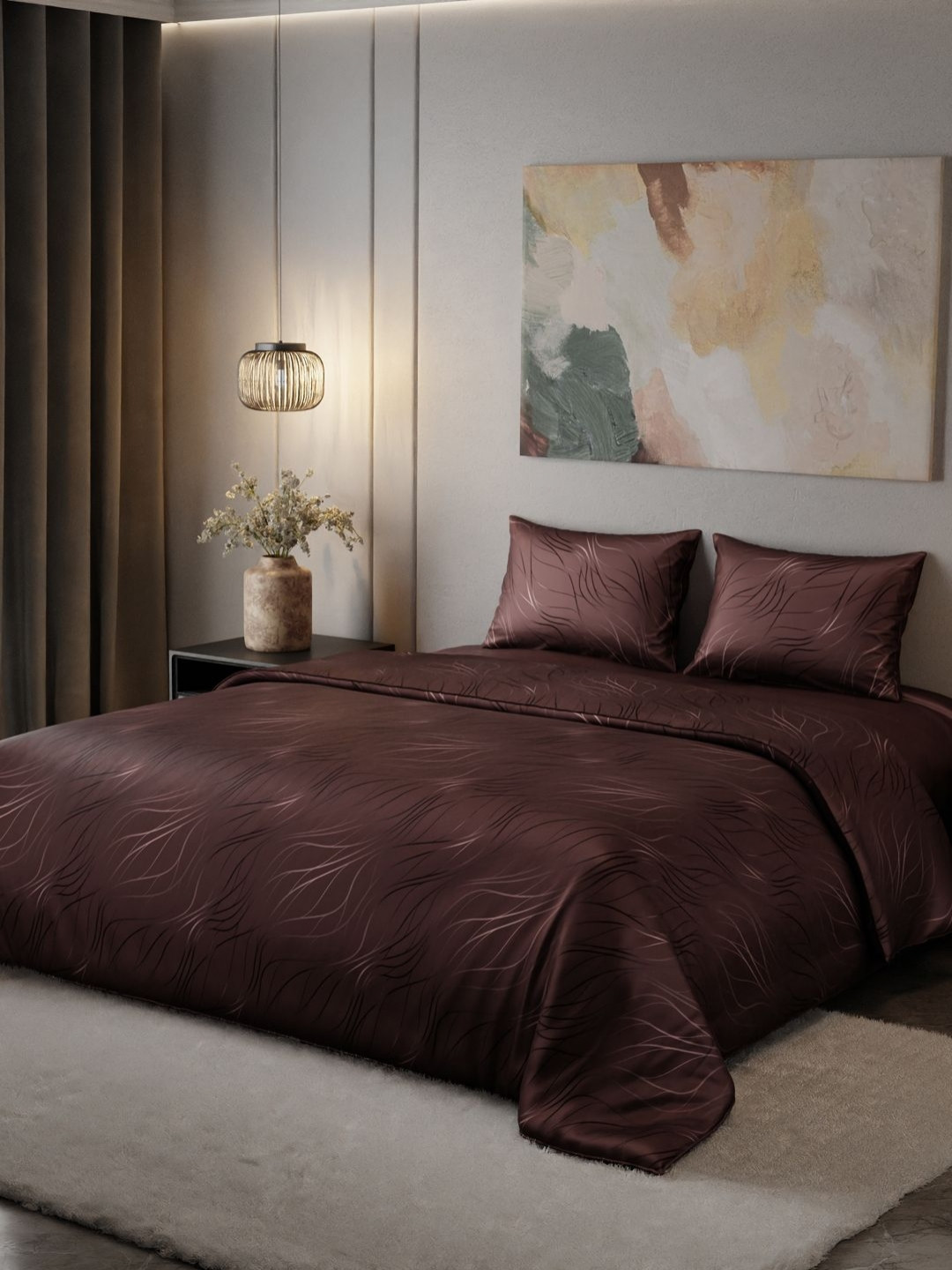 Stoa Paris Brown Noir Chocolat Noir Textured 4 Piece 300 TC Double King Bedding Set