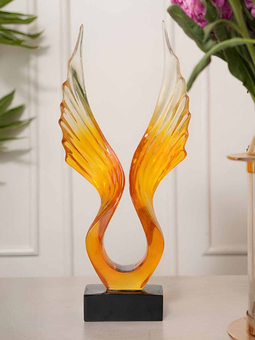 HOME 360 Angel Wings Orange Polyresin Glossy Home Office Large Showpiece - 2.8 Inches