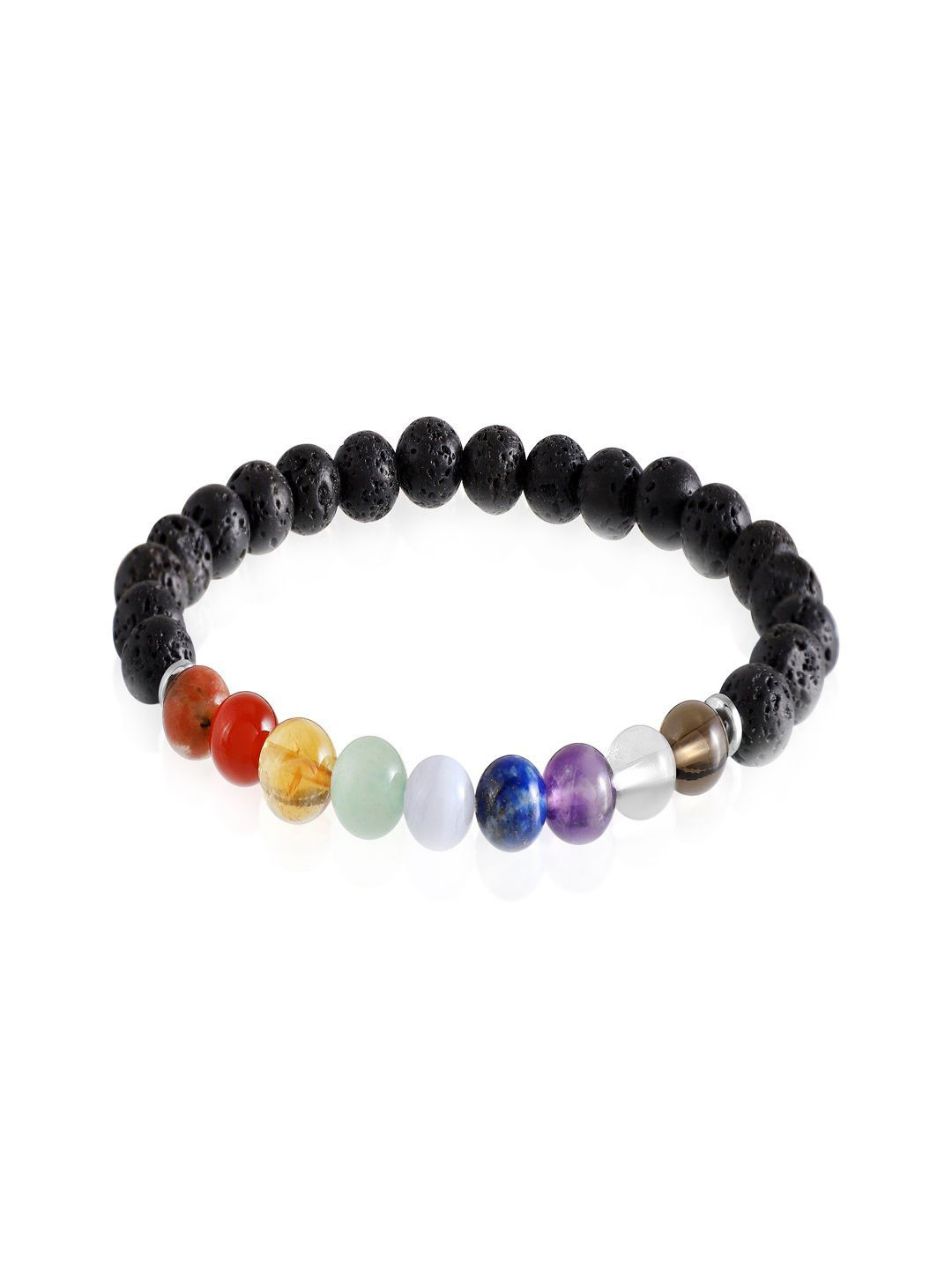 Nirvana 9 Chakra Lava Gemstone Beaded Elasticated Bracelet