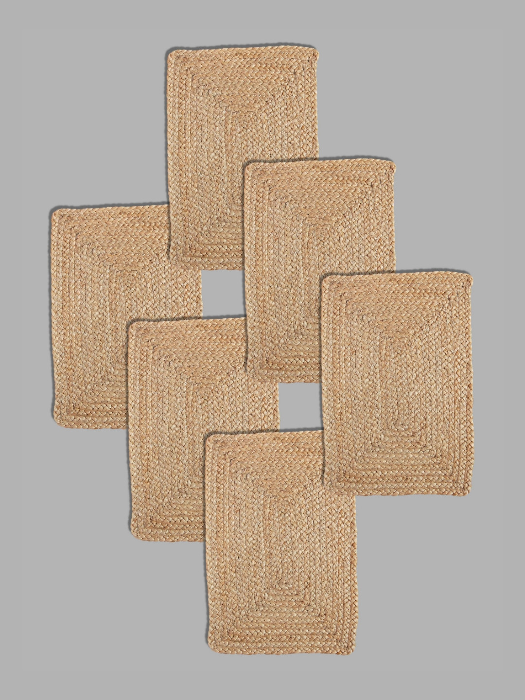 PAROKSH 6-Pcs Brown Braided Jute Reversible Rectangular Table Placemats