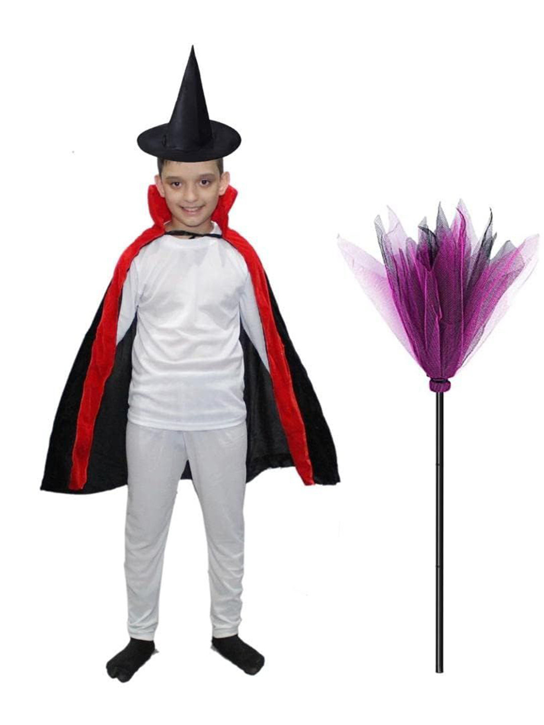 Kaku Fancy dresses Kids Halloween Dracula Robe With Pointy Hat & Witch Broomstick
