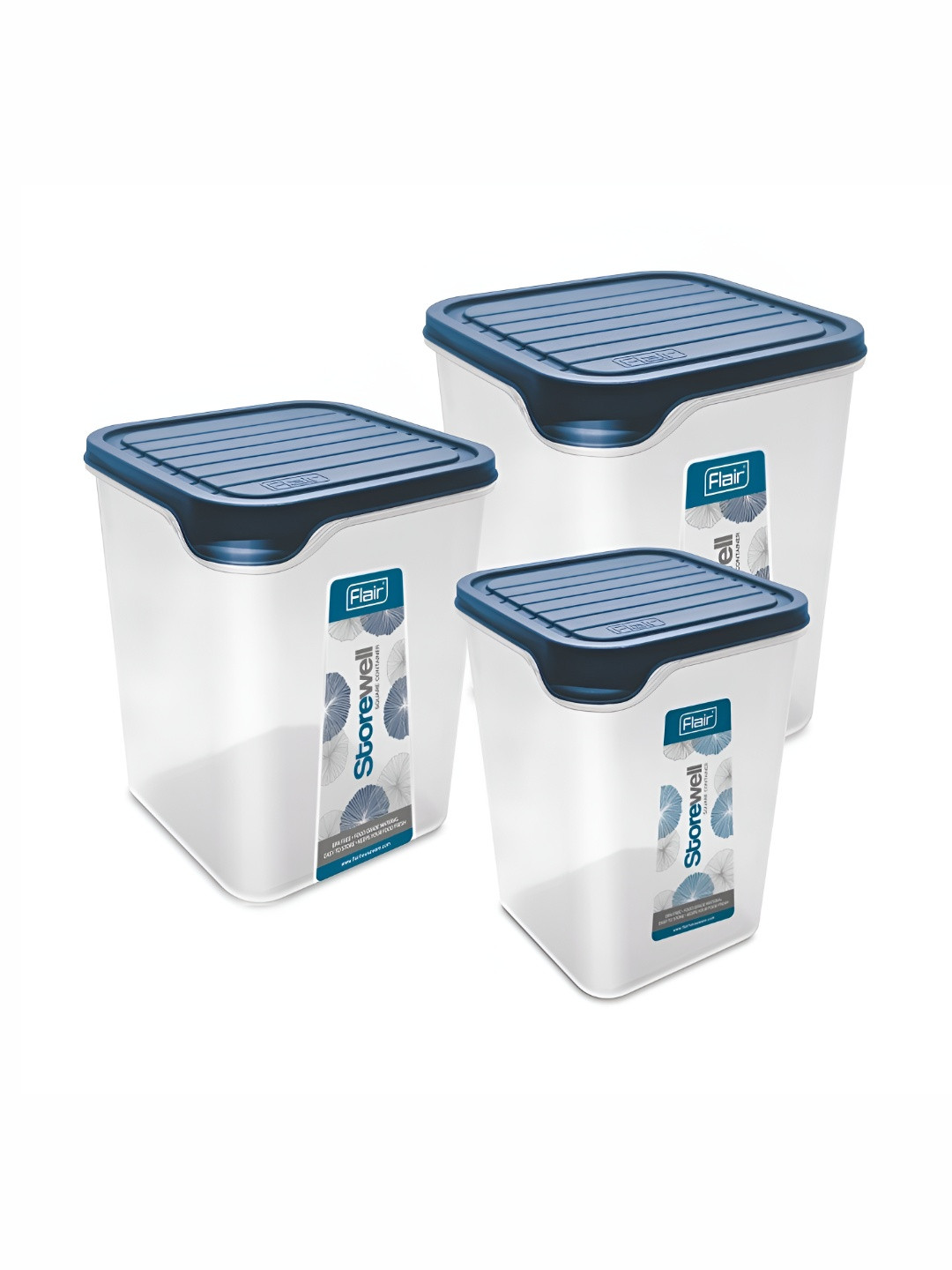 Flair Storewell Blue & Transparent 3 Pieces Canister Containers-2.4L,6L,8L