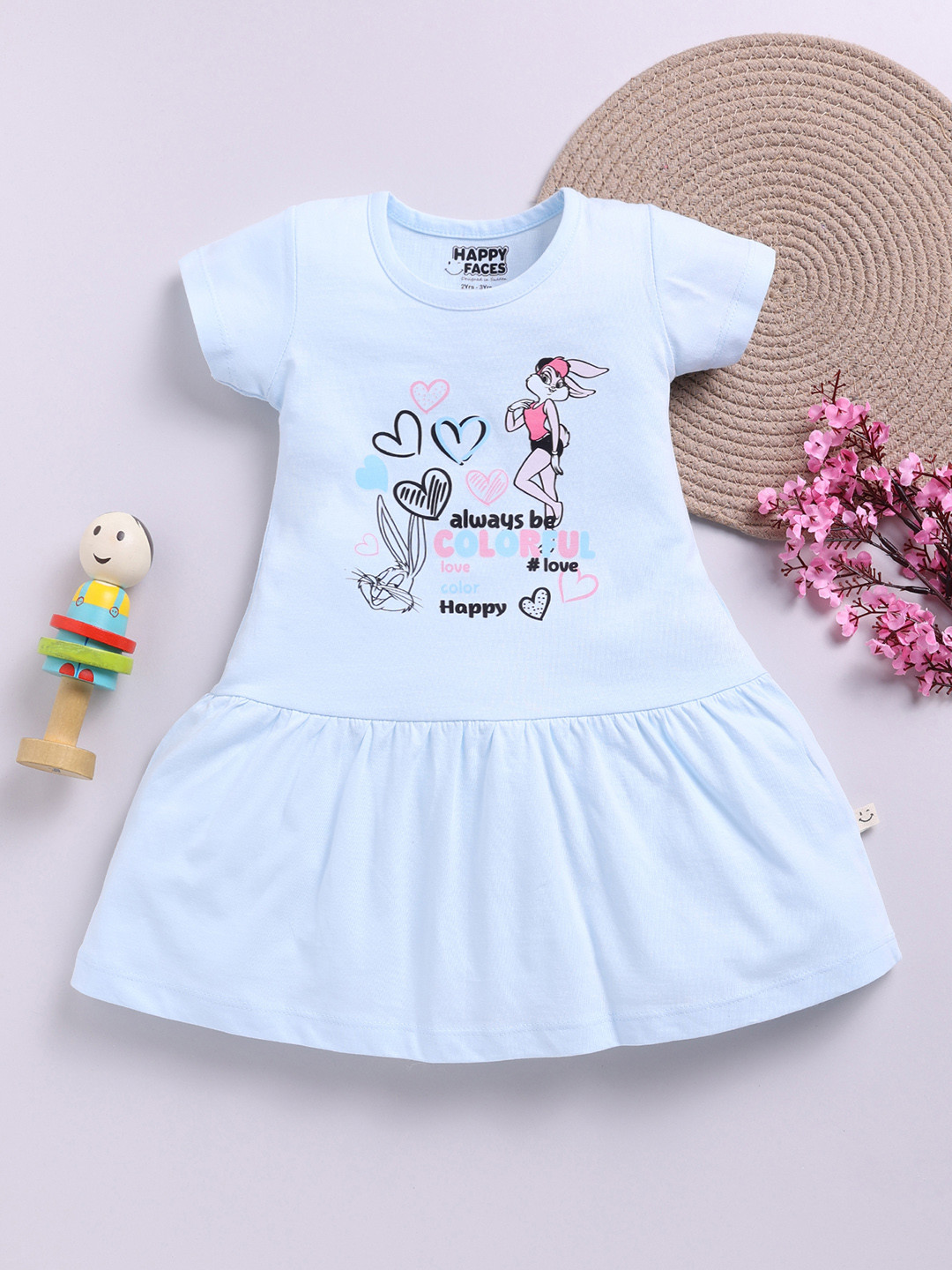 Happy Faces Girls Looney Tunes Print Pure Cotton Fit & Flare Dress