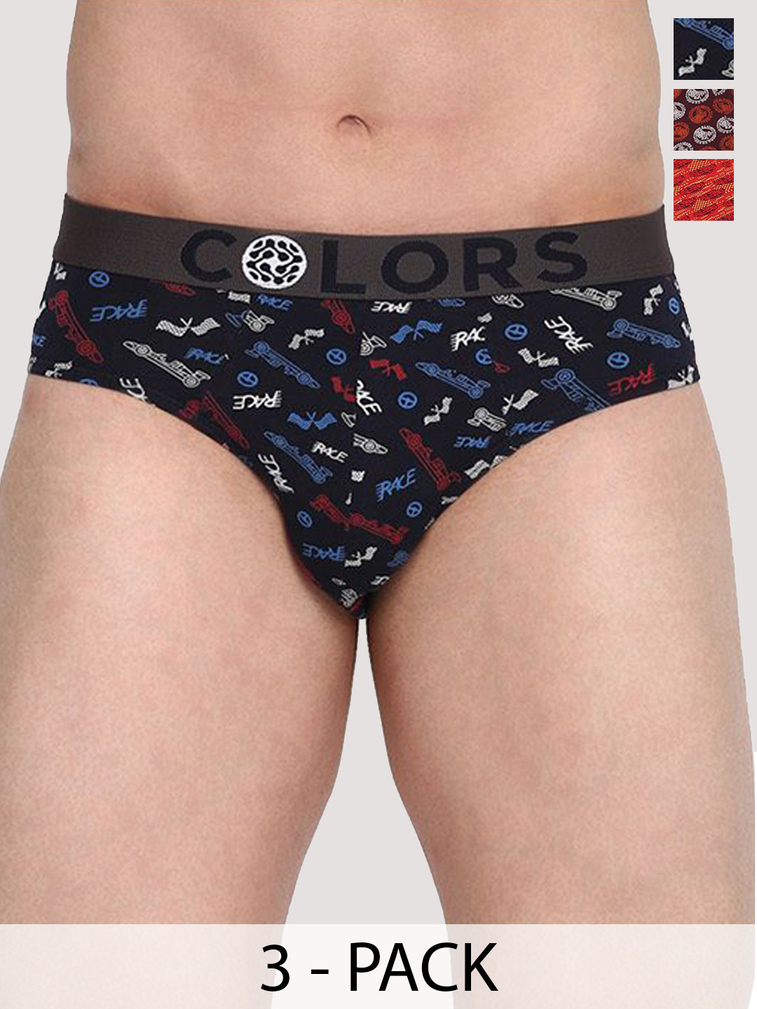 COLORS by Rupa Frontline Pack Of 3 Printed Assorted Basic Briefs