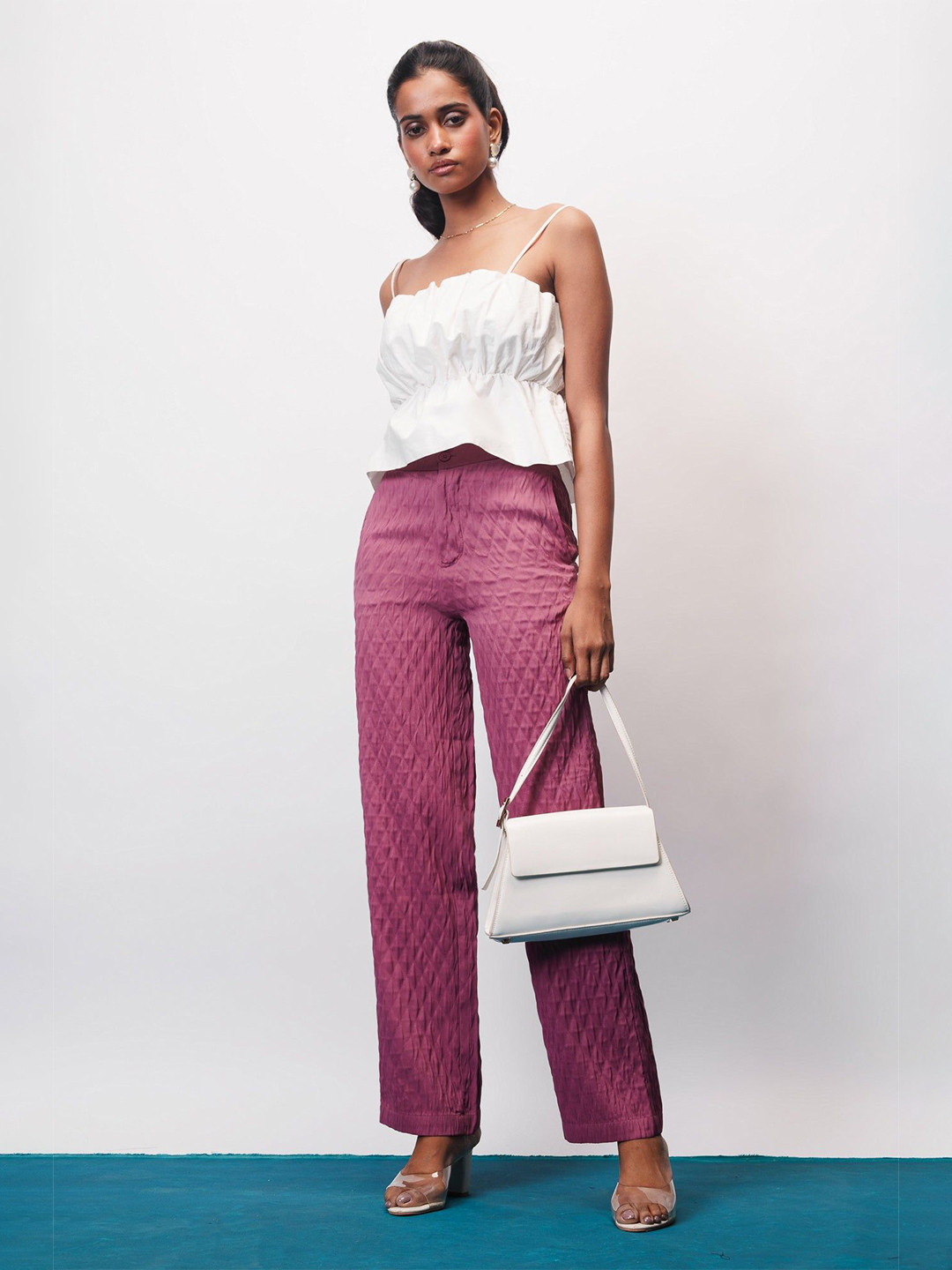 FREAKINS Women Taffy Pink Textured Regular Fit Korean Pants