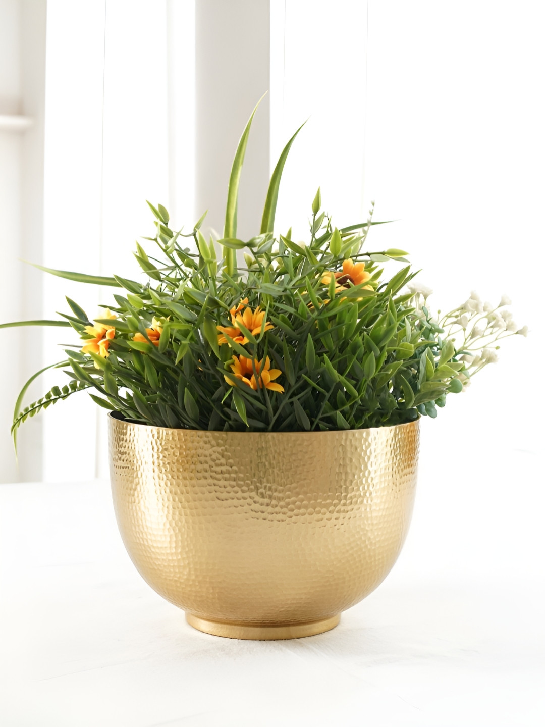 BEHOMA Gold Toned Textured Glossy Finish Planter
