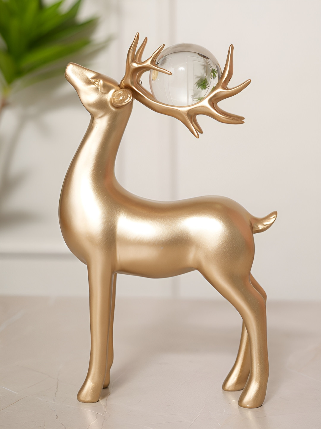 HOME 360 Deer Pai Gold Polyresin Glossy Home Office Set of 2 Medium Showpieces - 2 Inches