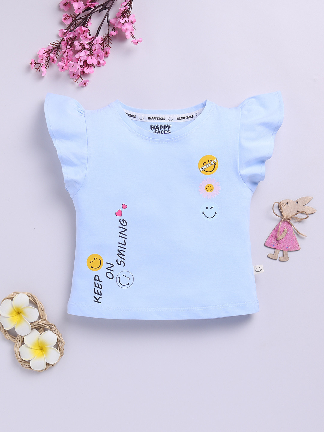 Happy Faces Girls Smiley Printed Pure Cotton Top