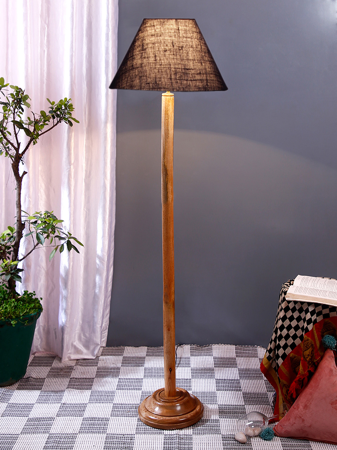 Devansh Blue & Brown Frustum Shaped Conical Shade Floor Lamp