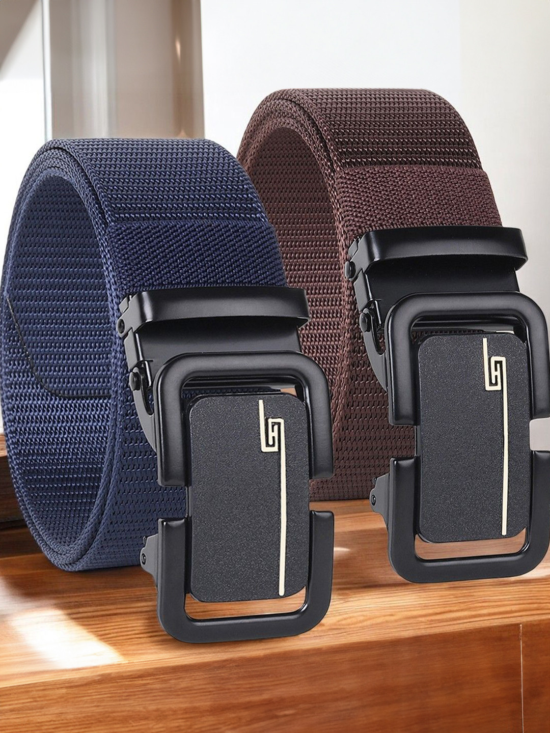 LOOPA Men Pack Of 2 Woven Design Formal Belt
