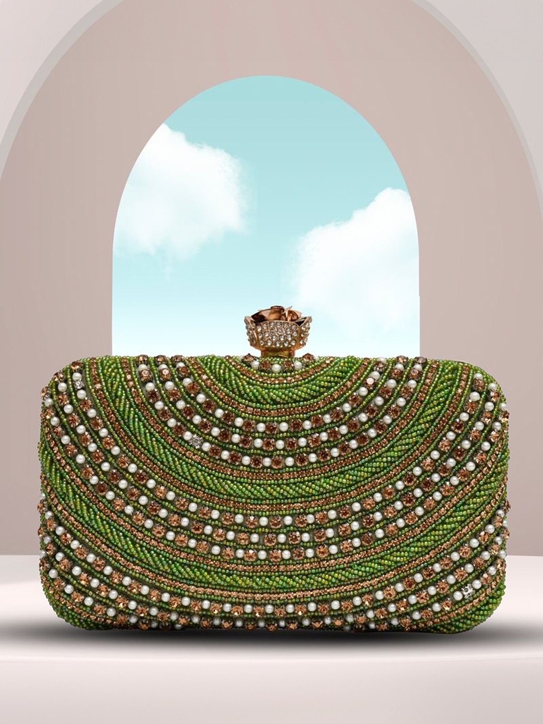 FOR THE BEAUTIFUL YOU Embroidered Box Clutch With Shoulder Strap