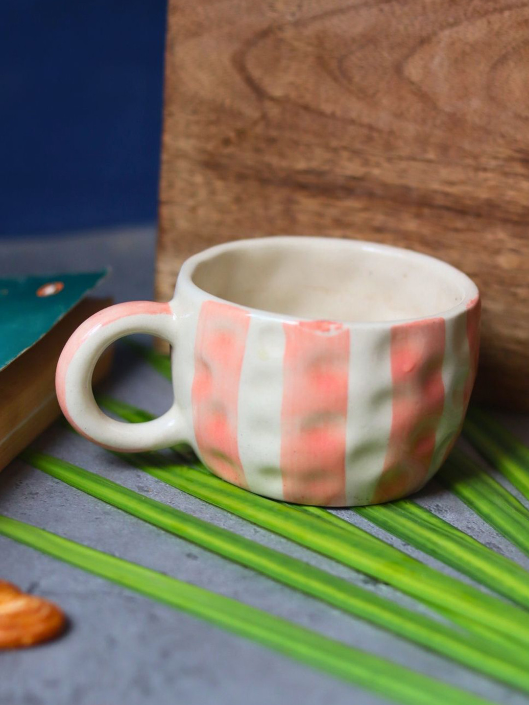 WEAVING HOMES Pink & White Printed Ceramic Glossy Mug 180ml