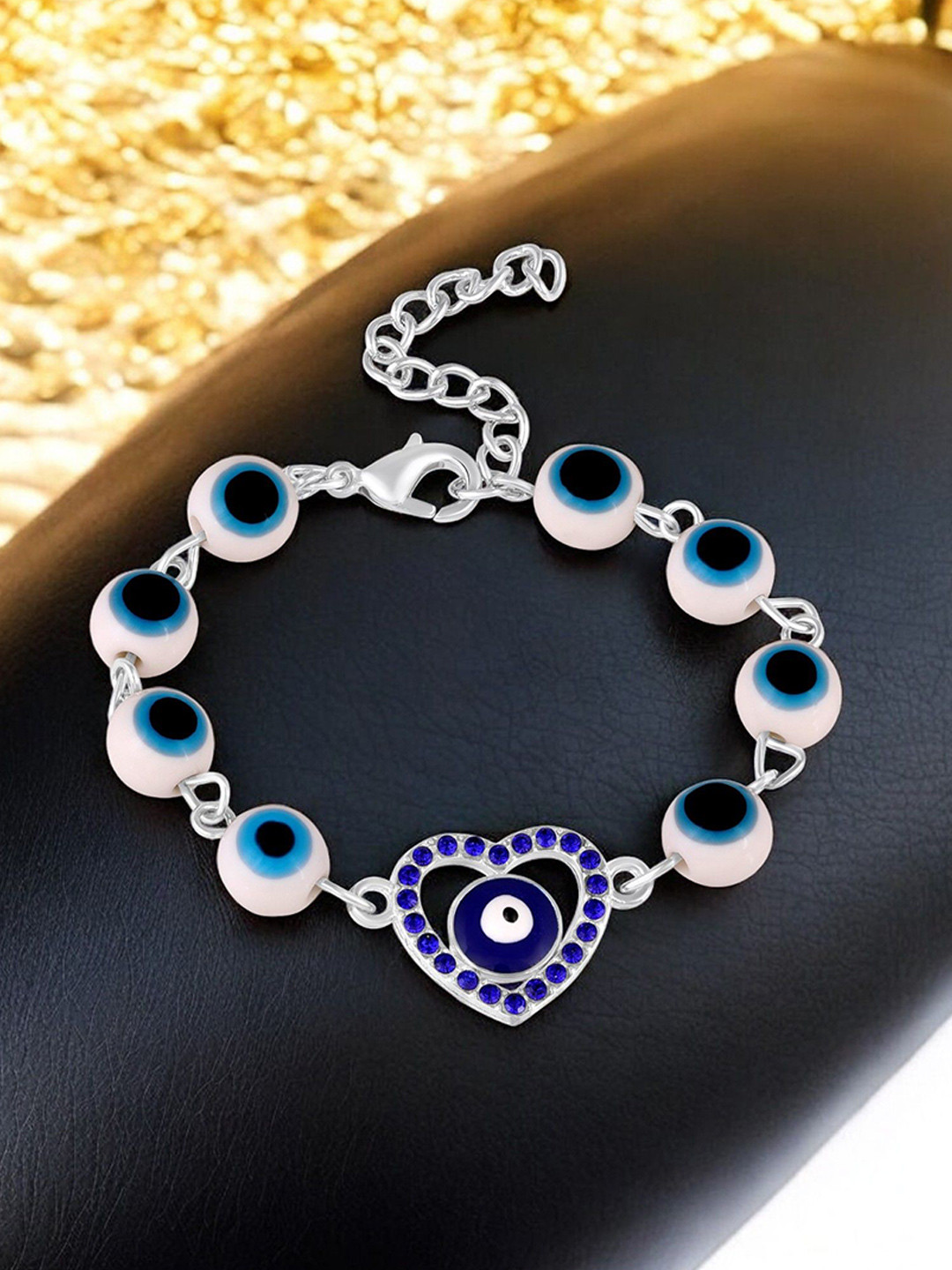 Mahi Blue Heart and Evil Eye Adjustable Bracelet