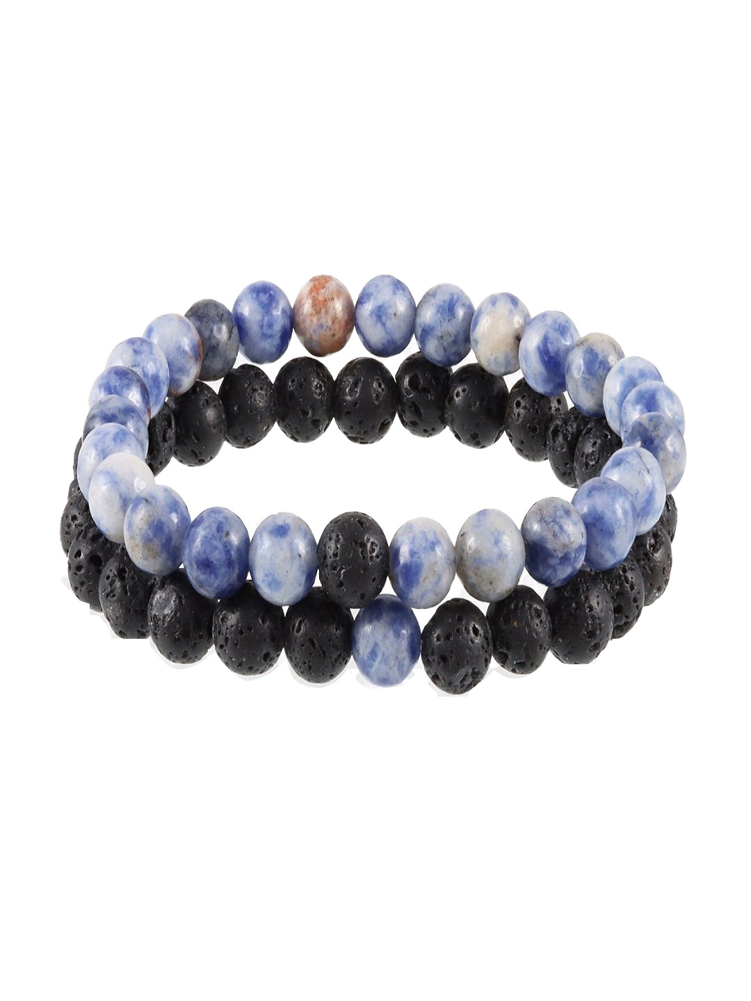 Nirvana Unisex Set Of 2 Jasper & Lava Elasticated Bracelet