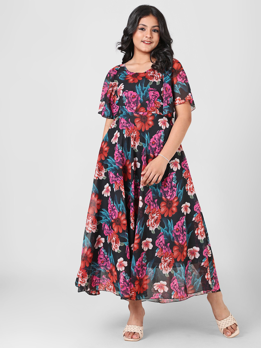 Aarya Designer Girls Floral Printed A-Line Maxi Dress