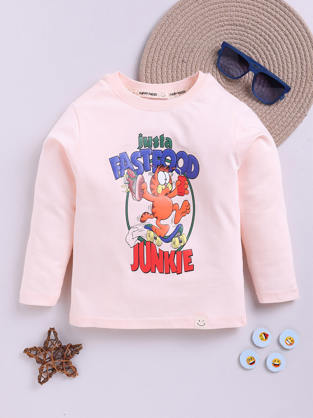 Pixel Punk X Happy Faces Boys Garfield Printed Pure Cotton T-shirt