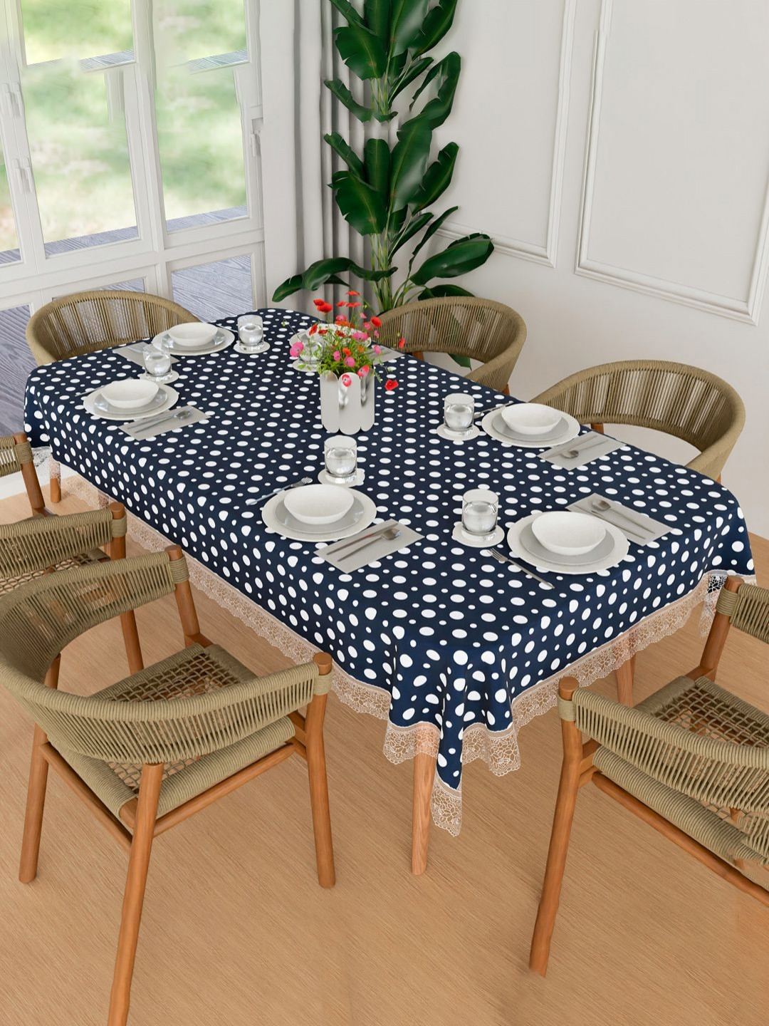 Aura Blue Dot Printed Waterproof 6-Seater Rectangle 1.52 m x 2.3 m PVC Table Cover