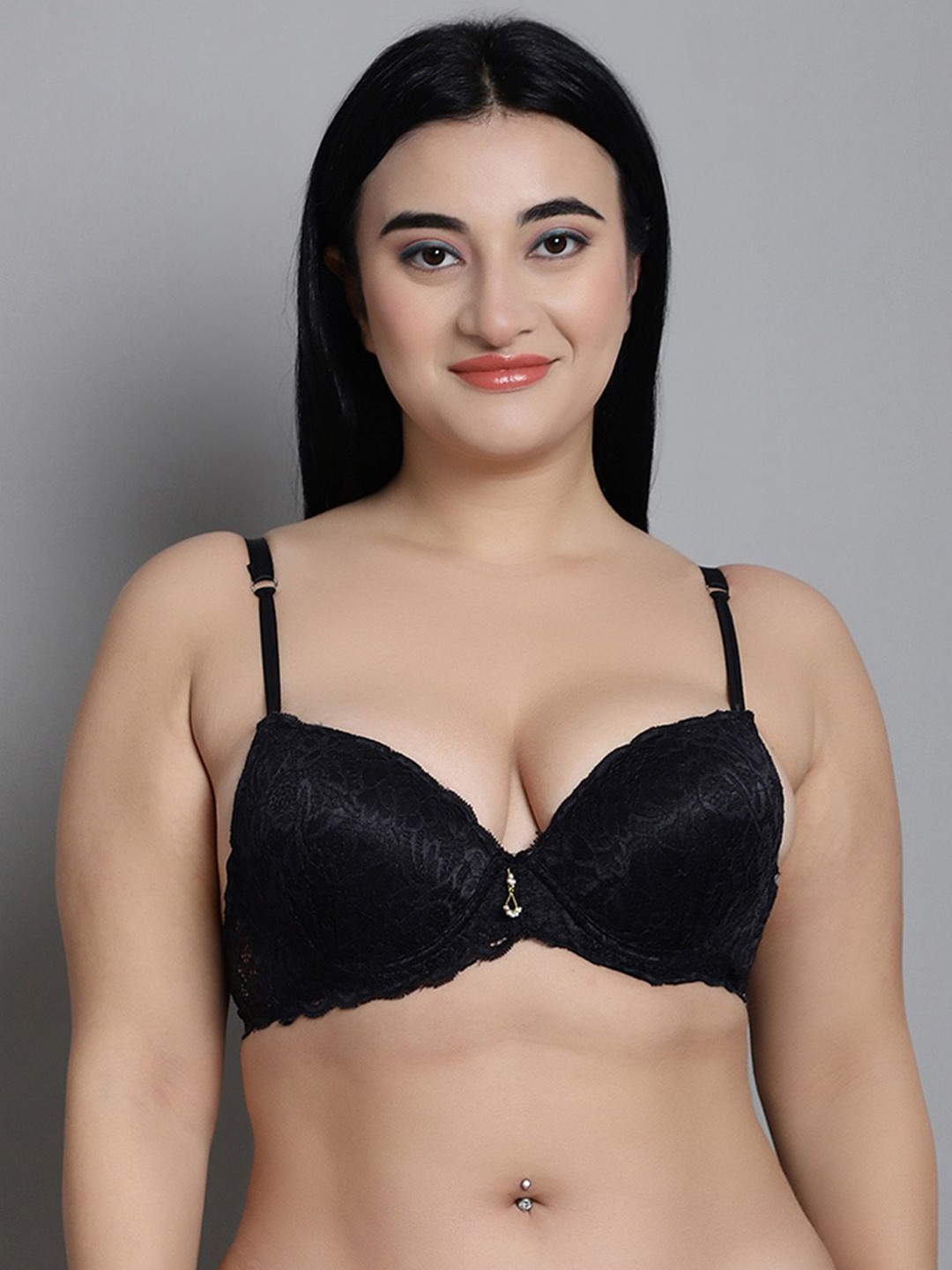 MAKCLAN Medium Coverage Self Design Cut and Sew Underwired Lightly Padded Bra