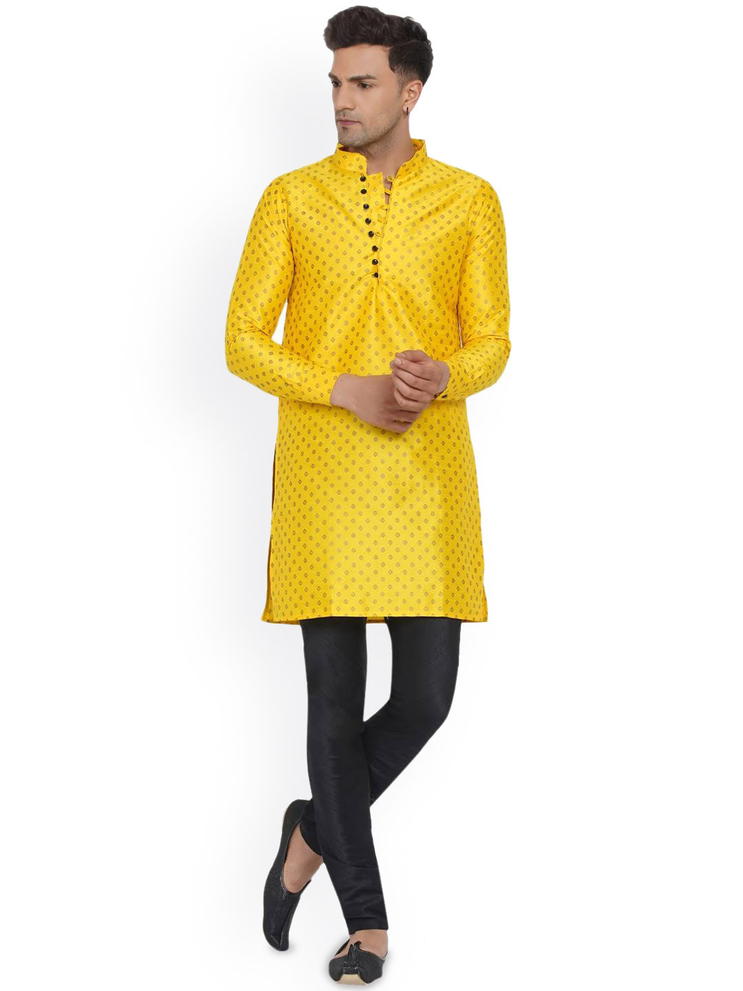 VEERA PARIDHAAN Floral Woven Design Mandarin Collar Banarasi Straight Long Kurta