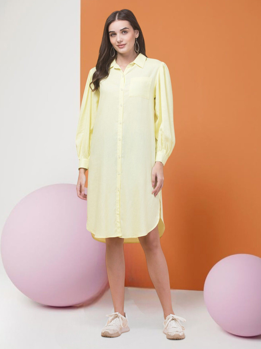 INUKA Women Shirt Colla Cuffed Sleeves Shirt Dress