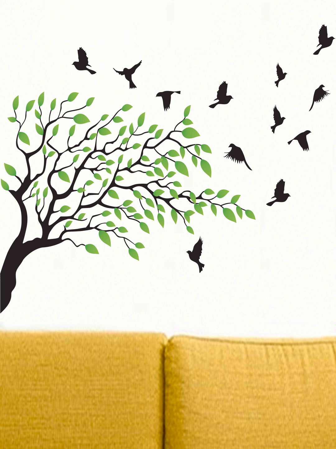 Myntra Elegant Homes Black & Green Birds & Tree Printed Wall Stickers