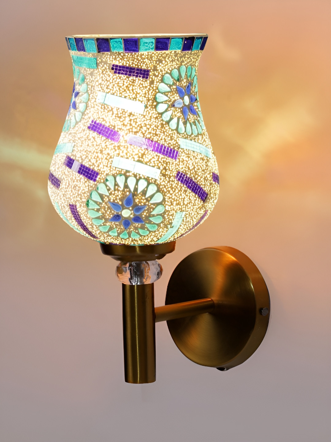 Devansh Blue & White Mosaic Glass Abstract Shaped Wall Lamp