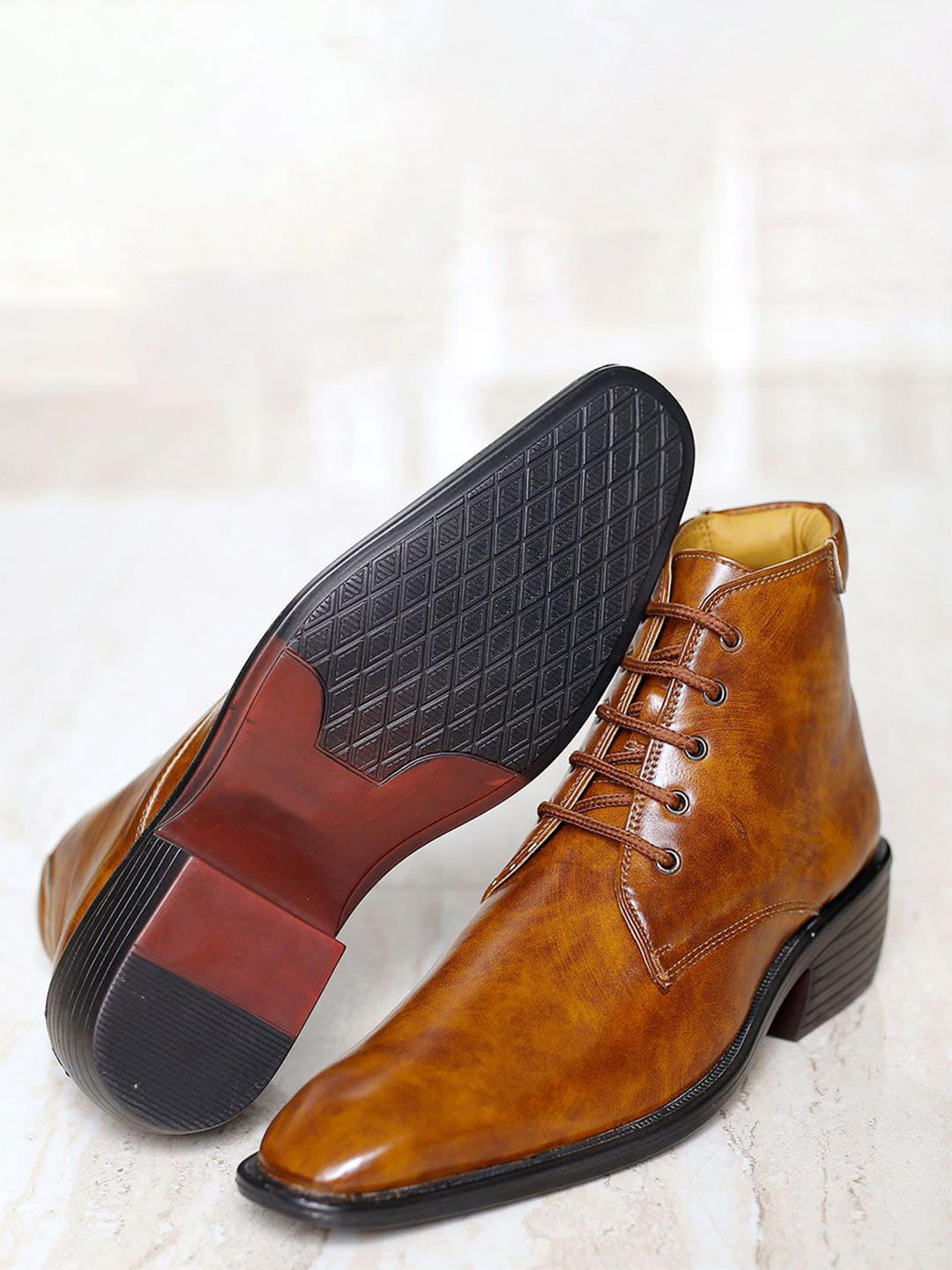 riffway Men Height Increasing Lace Up Block Heel Boots