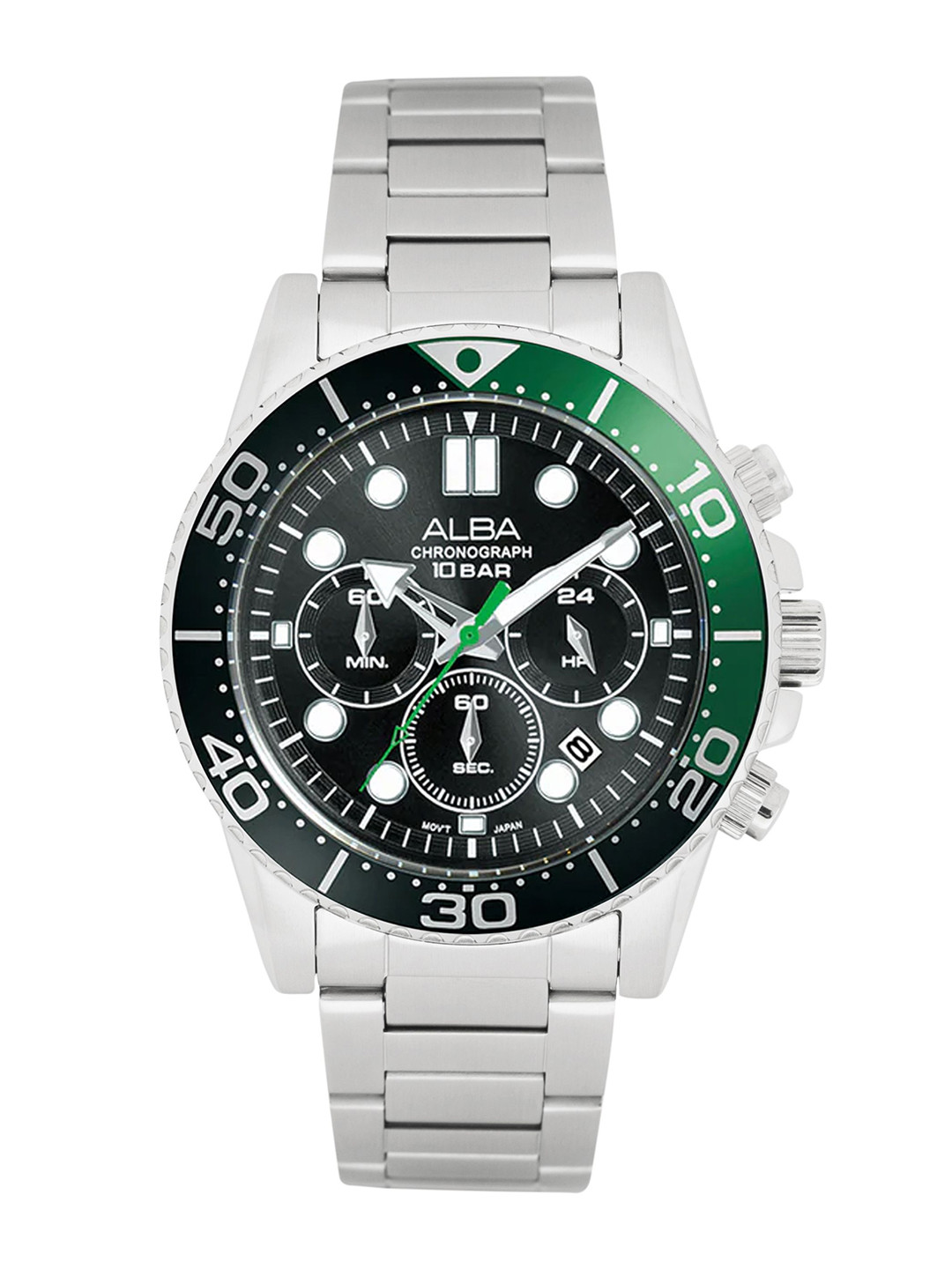Alba by seiko Midnight Black Dial With Black & Green Bezel Chronograph Watch AT3J39X1