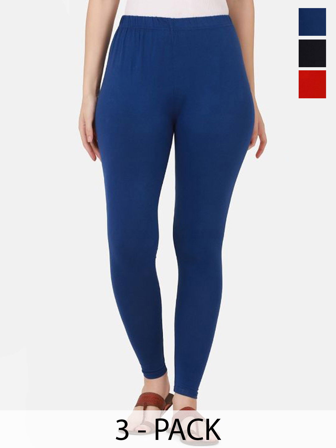 IQOA Pack Of 3 Pure Cotton Slim Fit Mid Rise Ankle Length Leggings