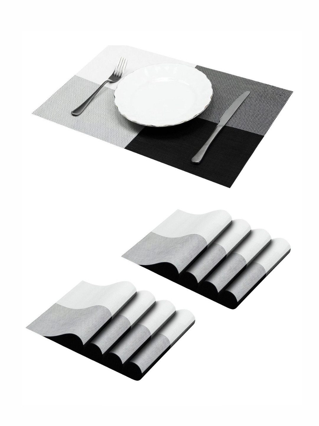 YELONA Black & Grey 8 Pieces PVC Heat & Stain Resistant Washable Table Placemats