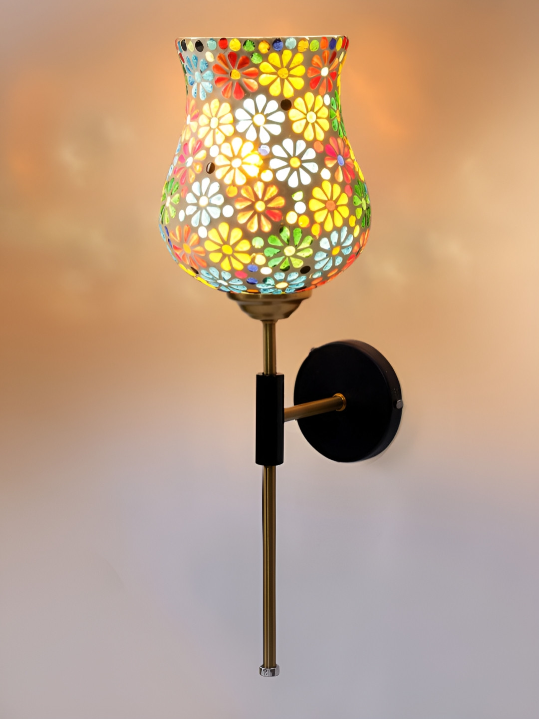 Devansh White & Green Printed Metal Traditional Wall Lamp