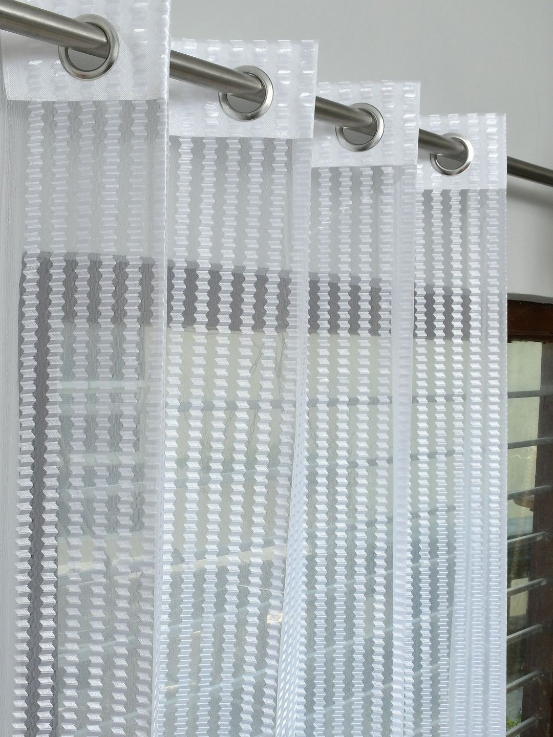 Galaxy Home Decor White & Transparent 2 Pieces Striped Sheer Window Curtains