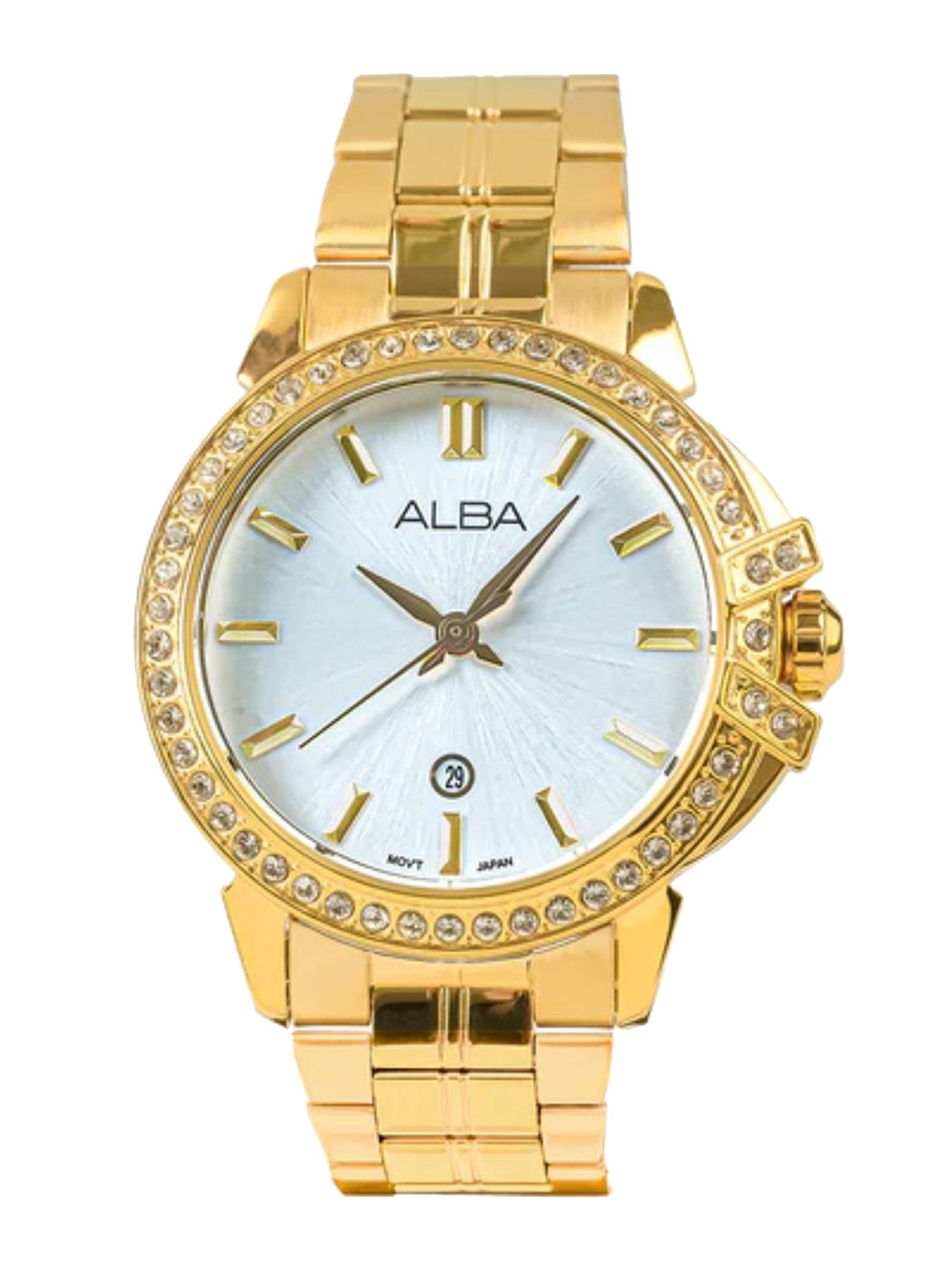 Alba by seiko Women Patterned Dial & Stainless Steel Bracelet Style Straps Analogue Motion Powered Watch AH7CX0X1
