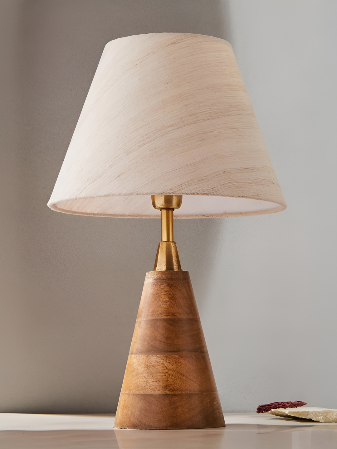 Fabindia Beige Cotton Triangle Table Lamp