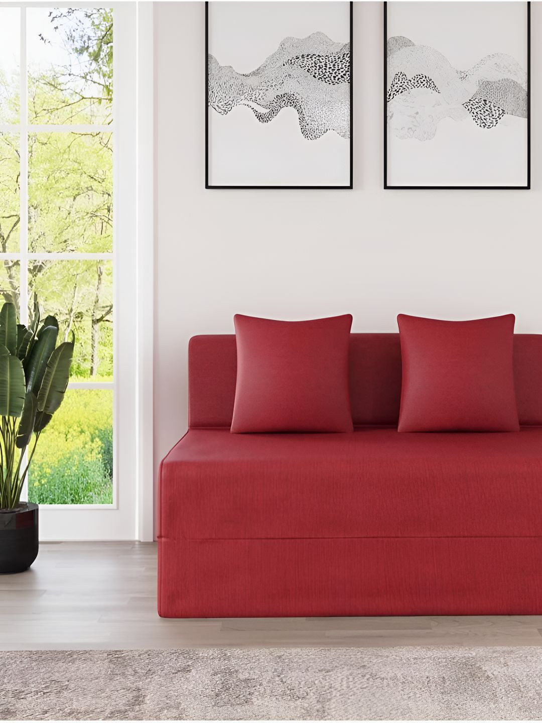 Torque Red Messi 2 Seater Foldable Sofa Cuma Bed For Living Room