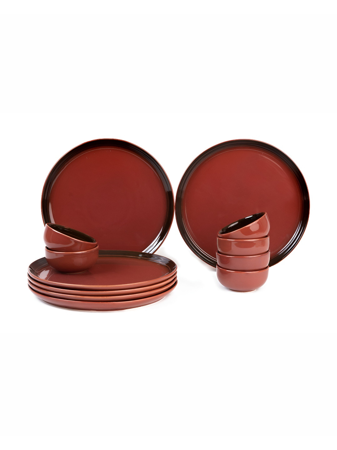 BODHI HOUSE Red Solid Porcelain Microwave Safe 12 Piece Dinner Set