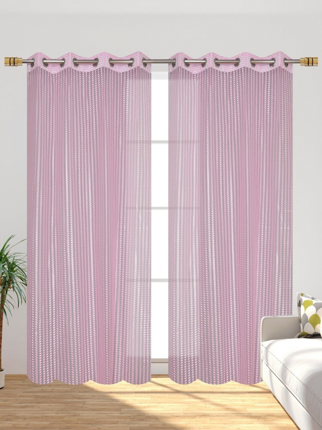 Galaxy Home Decor Pink 2 Pieces Striped Sheer Long Door Curtains